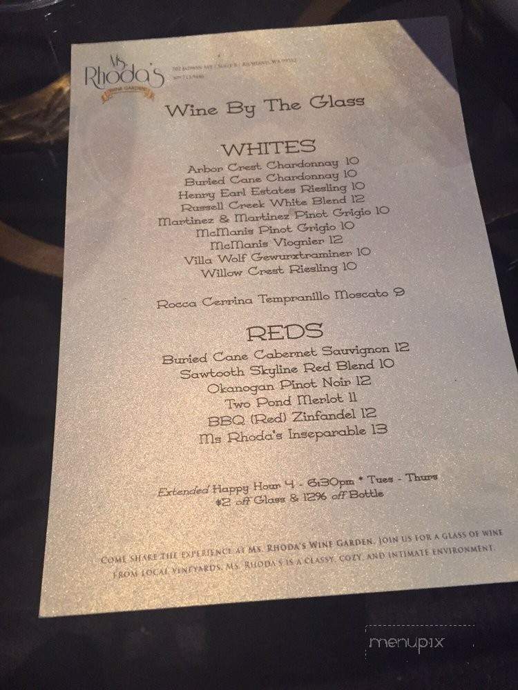 Ms Rhoda's Wine Garden - Richland, WA menu_pic