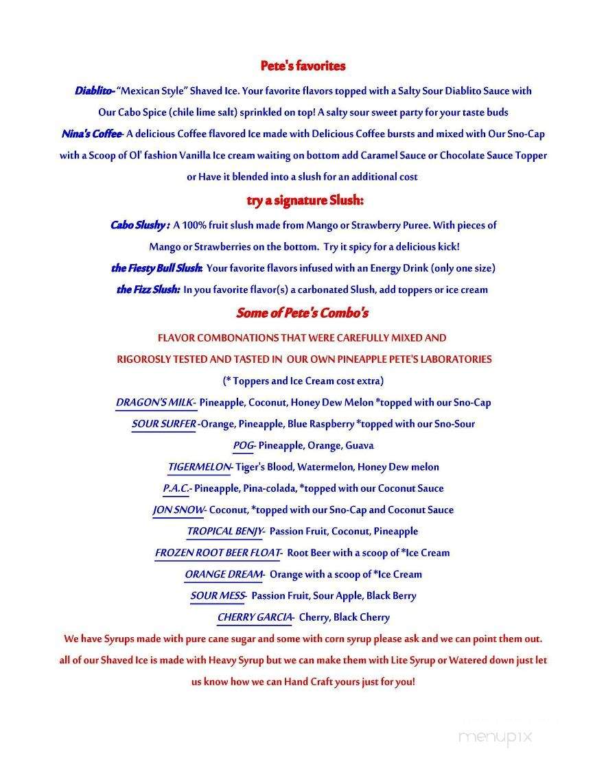 Pineapple Pete's Shaved Ice - Walla Walla, WA menu_pic