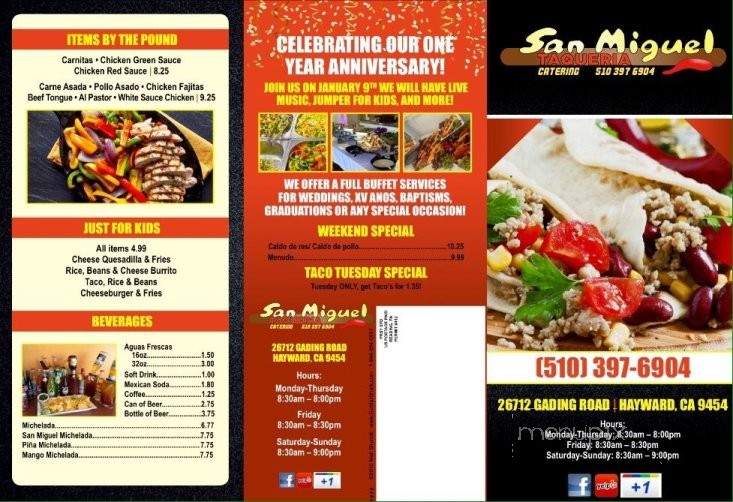 San Miguel Taqueria & Catering - Hayward, CA menu_pic