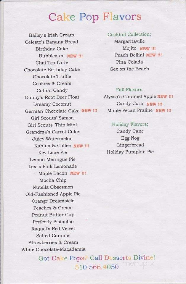 Desserts Divine - San Lorenzo, CA menu_pic