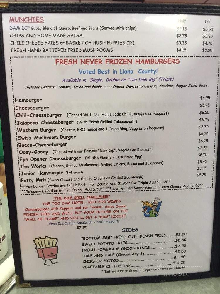 The Dam Grill - Buchanan Dam, TX menu_pic
