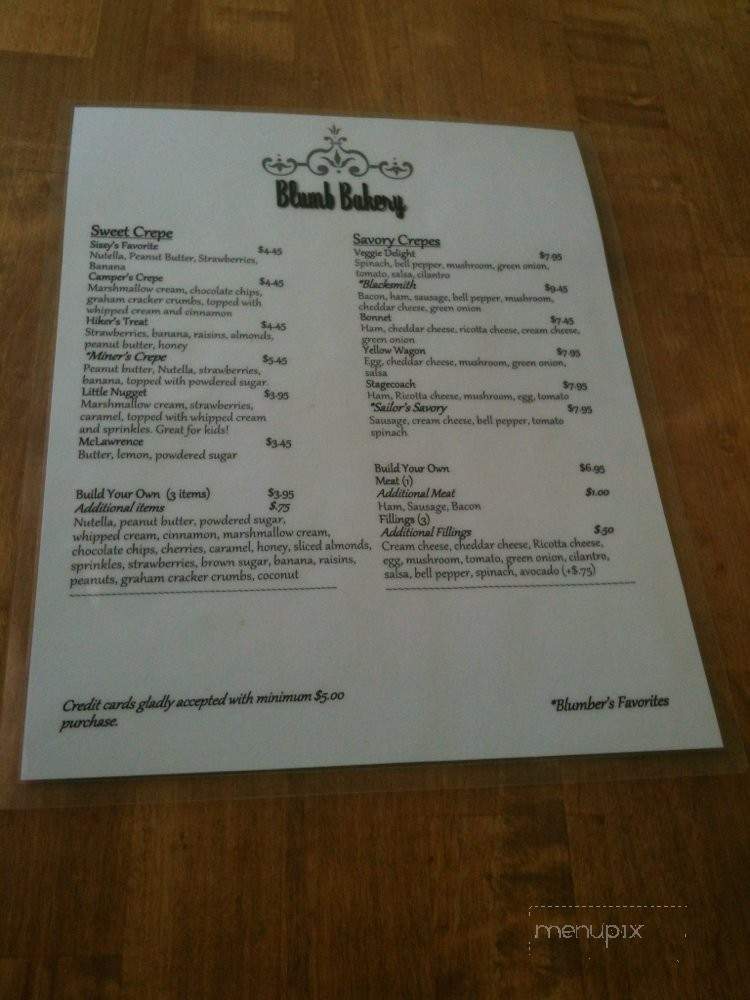 Blumb Bakery - Redding, CA menu_pic