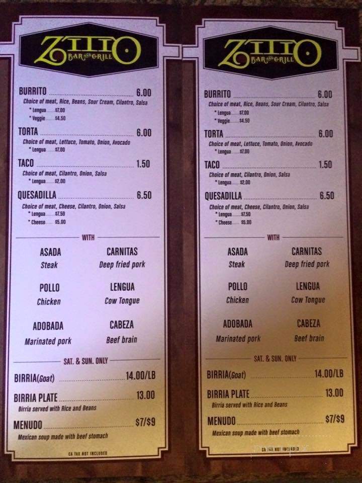 Zitios - Woodland, CA menu_pic