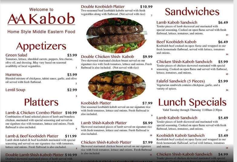 A&A Kabob Grill - Harrisonburg, VA menu_pic