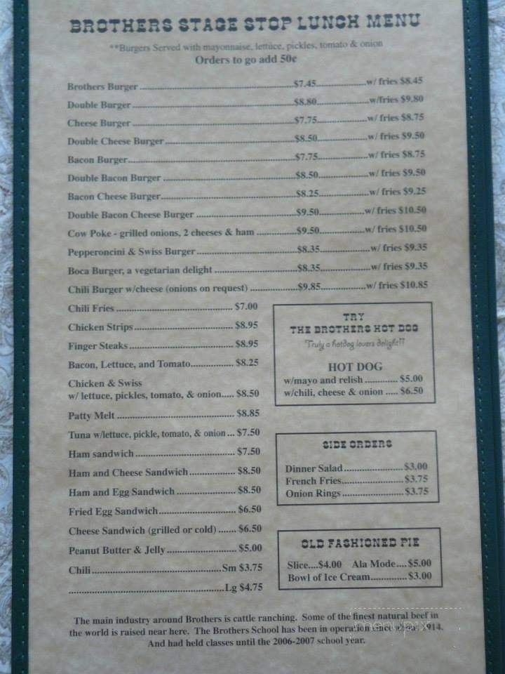 Brothers Stagecoach Stop & Cafe - Brothers, OR menu_pic