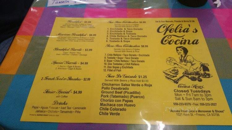 Ofelia's Cocina - Fresno, CA menu_pic