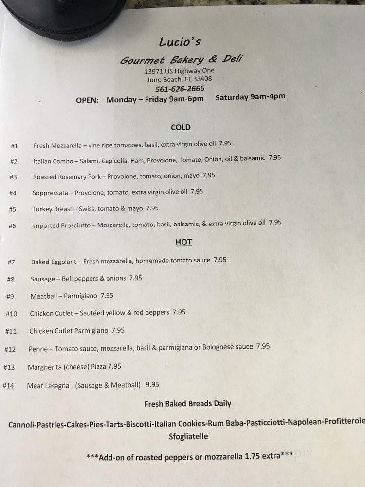Lucio's Gourmet Bakery & Deli - Juno Beach, FL menu_pic