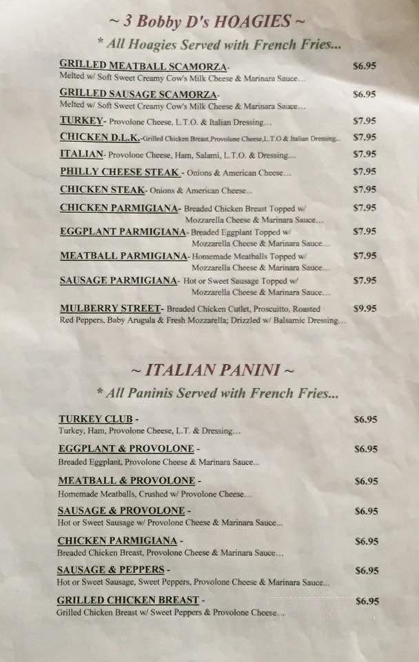 3 Bobby D's - Hazleton, PA menu_pic