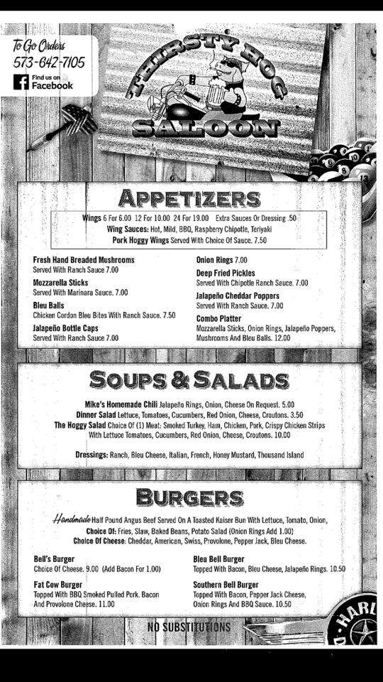 Thirsty Hog Saloon - Fulton, MO menu_pic