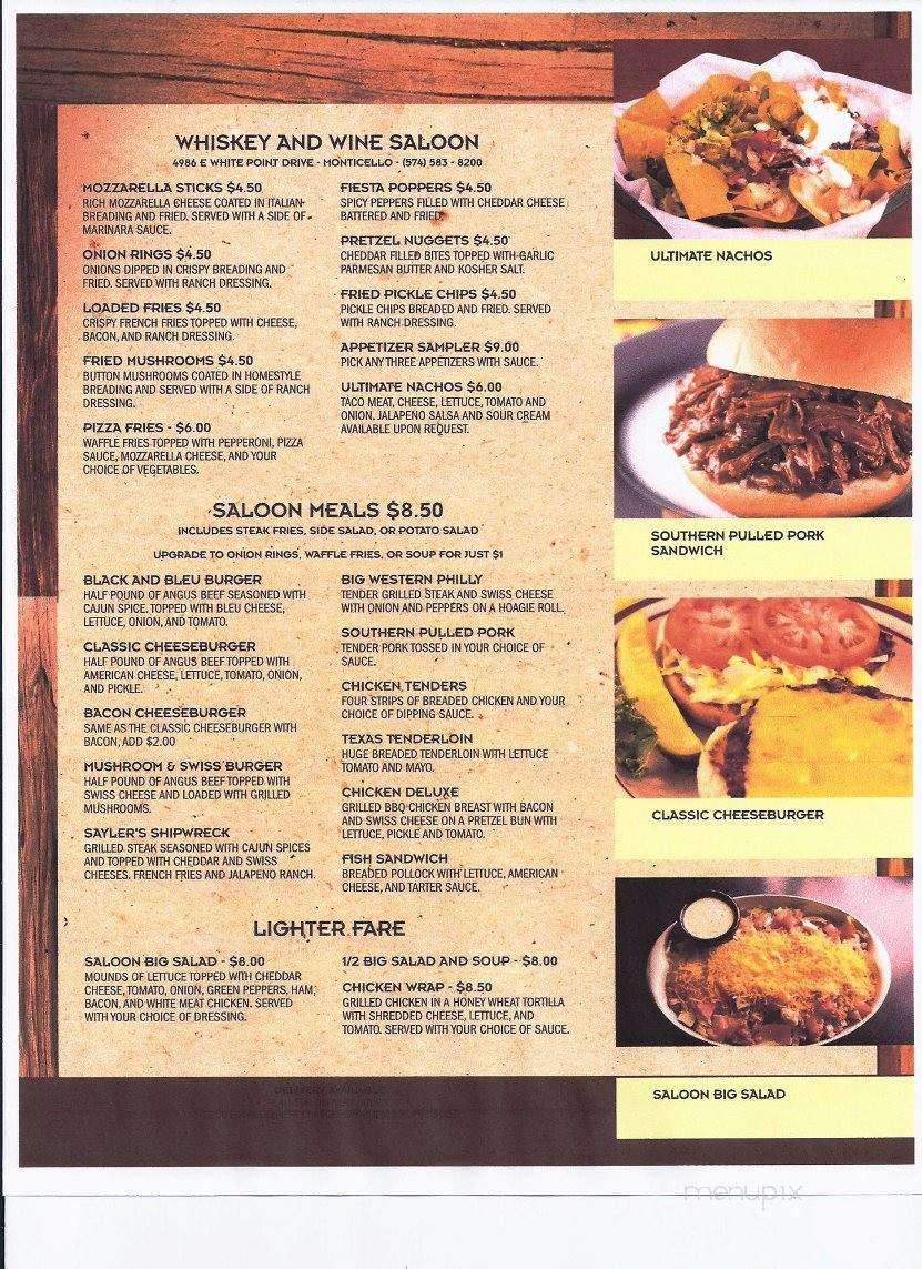 Menu of Whiskey and Wine Saloon in Monticello, IN 47960