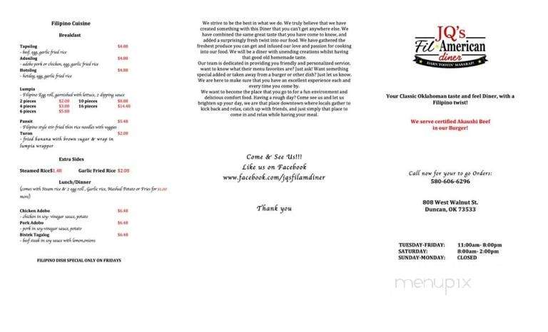 JQ's Fil-American Diner - Duncan, OK menu_pic