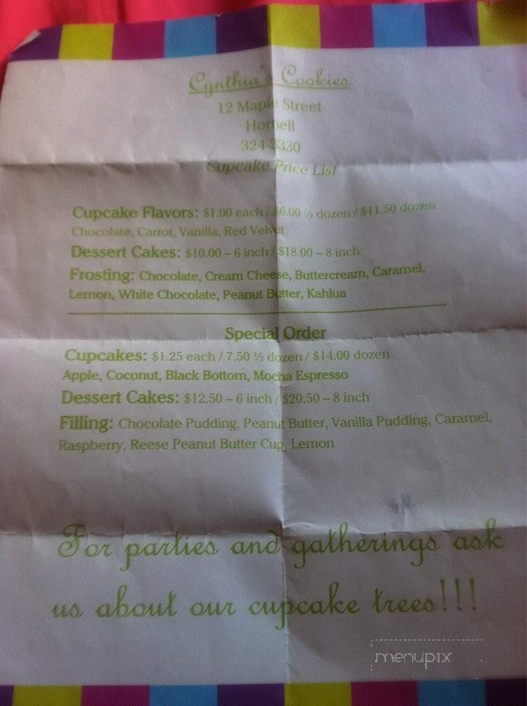 Cynthia's Cookies And More - Hornell, NY menu_pic