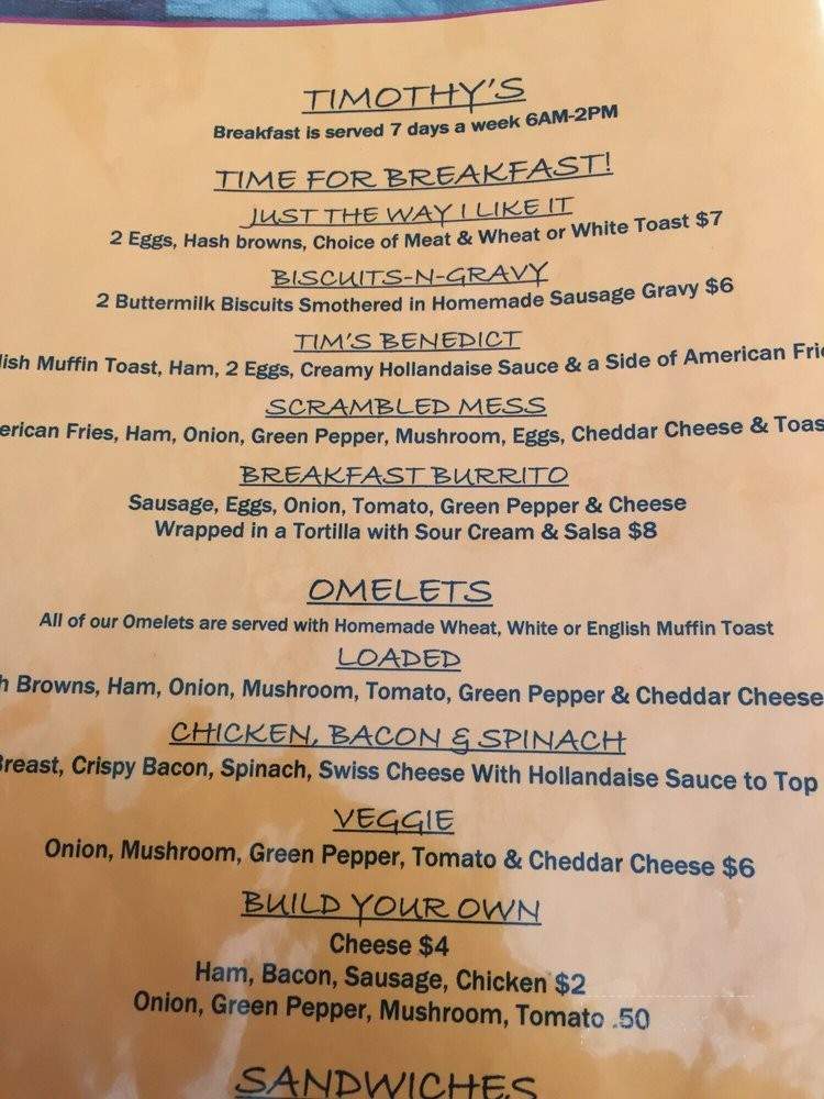 Timothy's - Fennimore, WI menu_pic