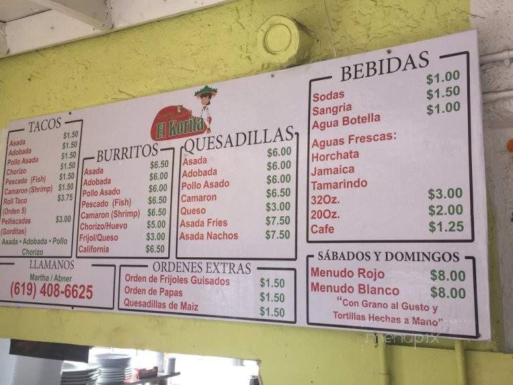 Taqueria El Korita - San Diego, CA menu_pic