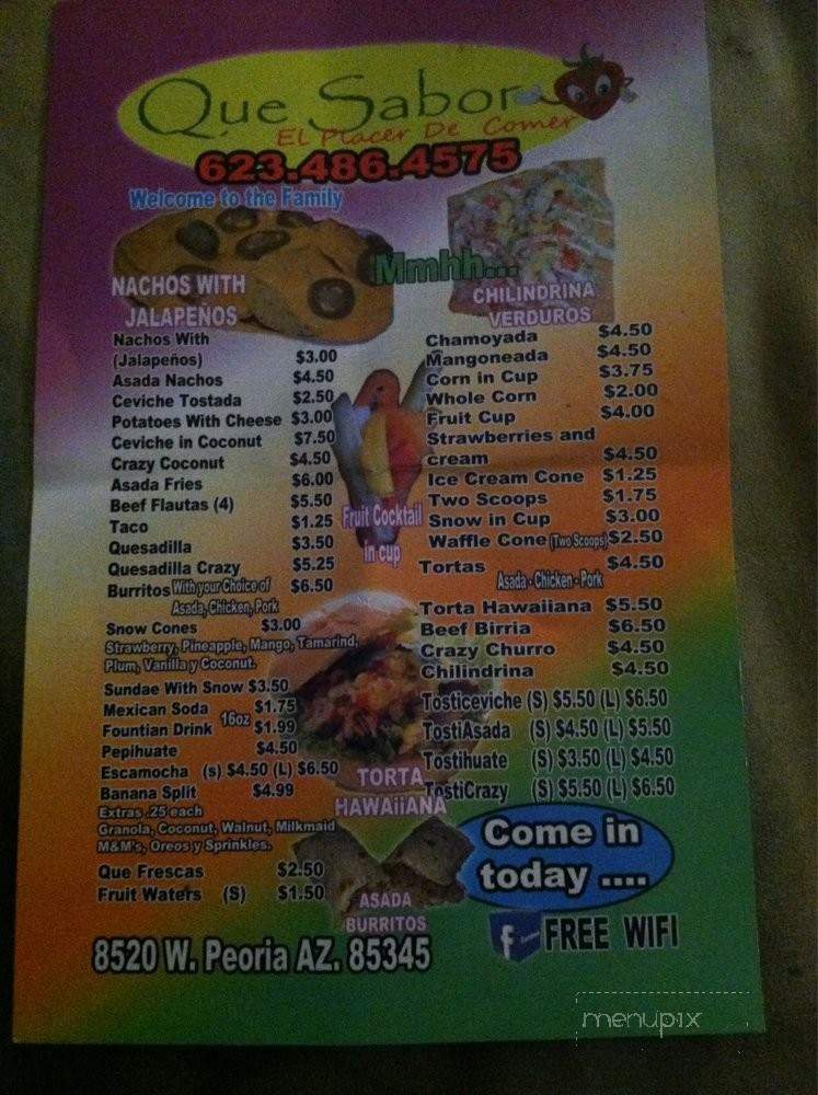 Que Sabor - Peoria, AZ menu_pic