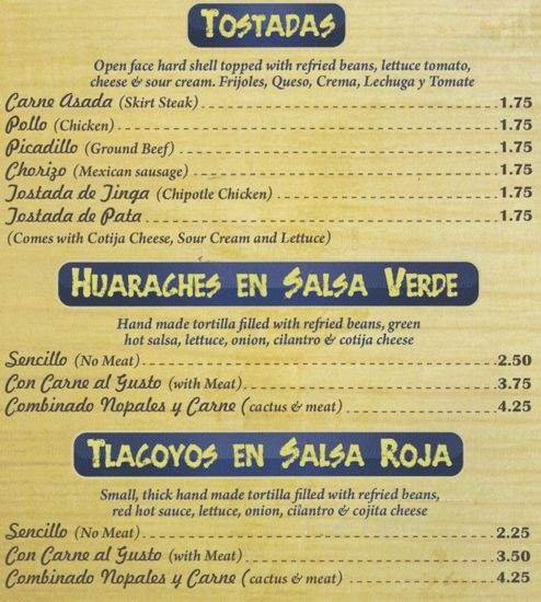Taqueria Mexico 2000 - Addison, IL menu_pic