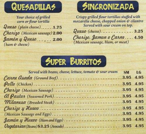 Taqueria Mexico 2000 - Addison, IL menu_pic