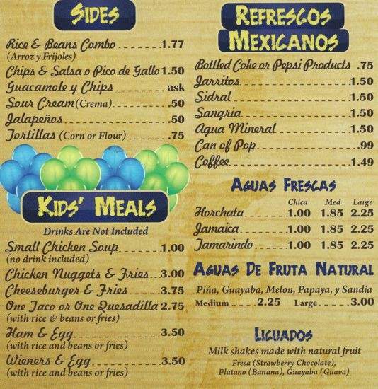 Taqueria Mexico 2000 - Addison, IL menu_pic