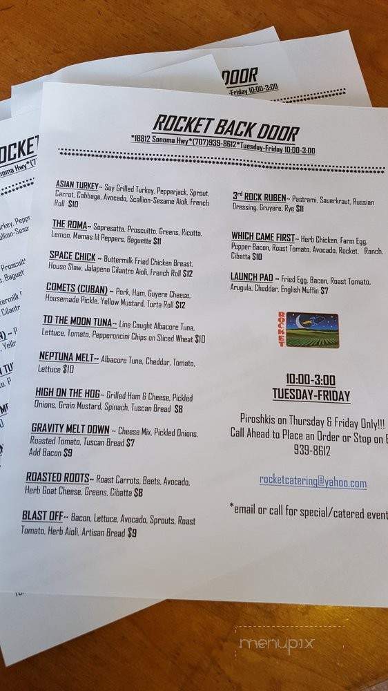 Rocket Back Door - Sonoma, CA menu_pic