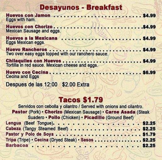 Altos de Jalisco - Cicero, IL menu_pic