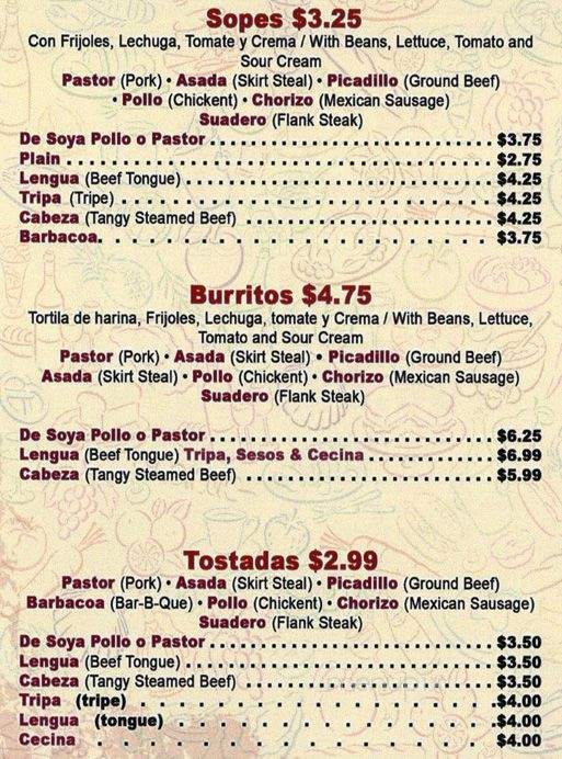 Altos de Jalisco - Cicero, IL menu_pic