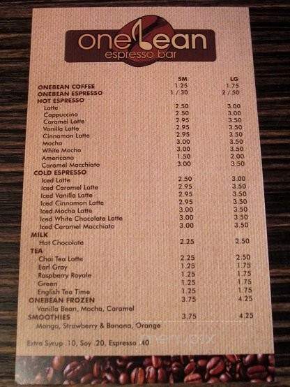 One Bean Espresso Bar - Shippensburg, PA menu_pic