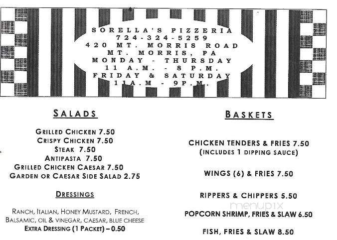 Sorellas Pizzeria - Mount Morris, PA menu_pic