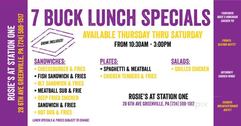 Rosie's at Station One - Greenville, PA menu_pic