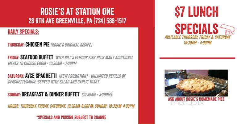 Rosie's at Station One - Greenville, PA menu_pic