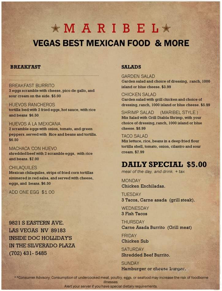 Maribel's Mexican Food - Las Vegas, NV menu_pic