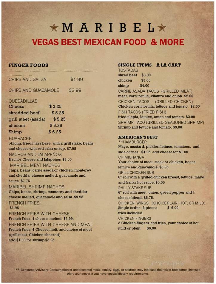 Maribel's Mexican Food - Las Vegas, NV menu_pic