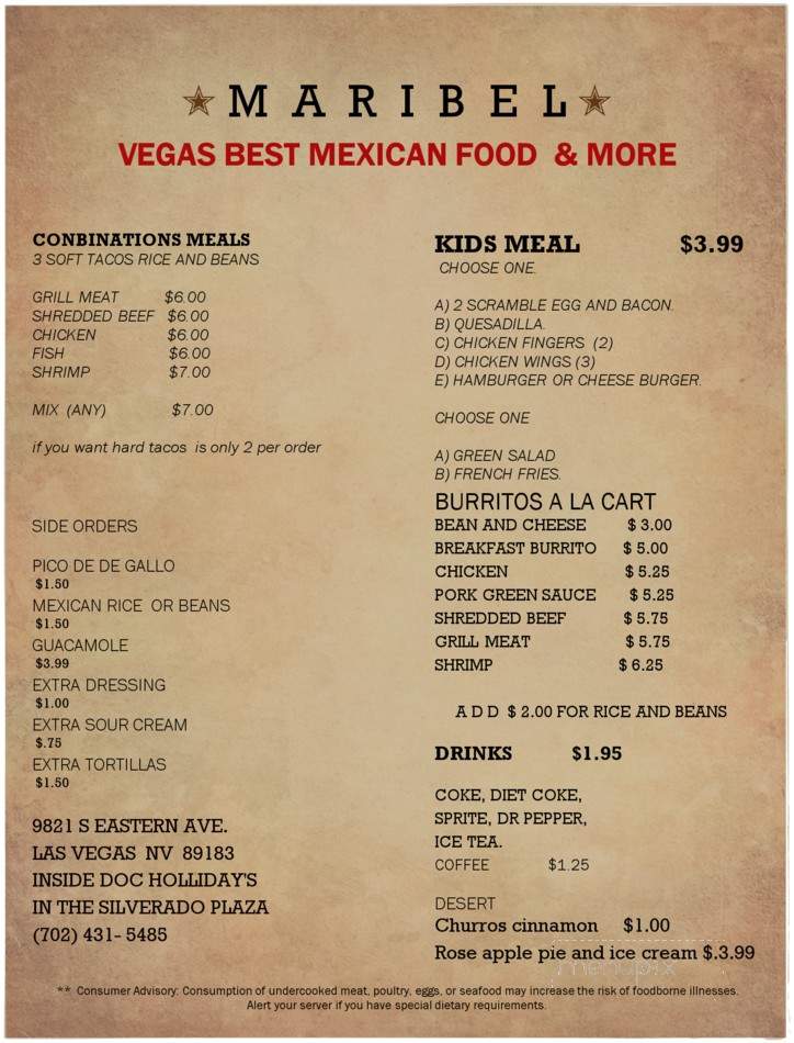 Maribel's Mexican Food - Las Vegas, NV menu_pic