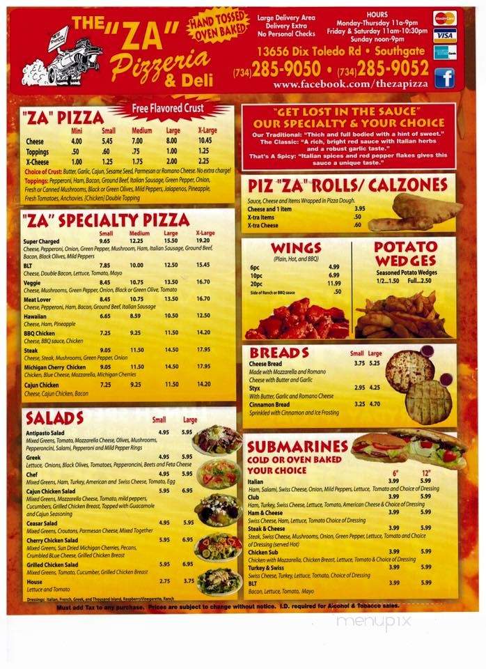 The Za's Pizzeria - Southgate, MI menu_pic