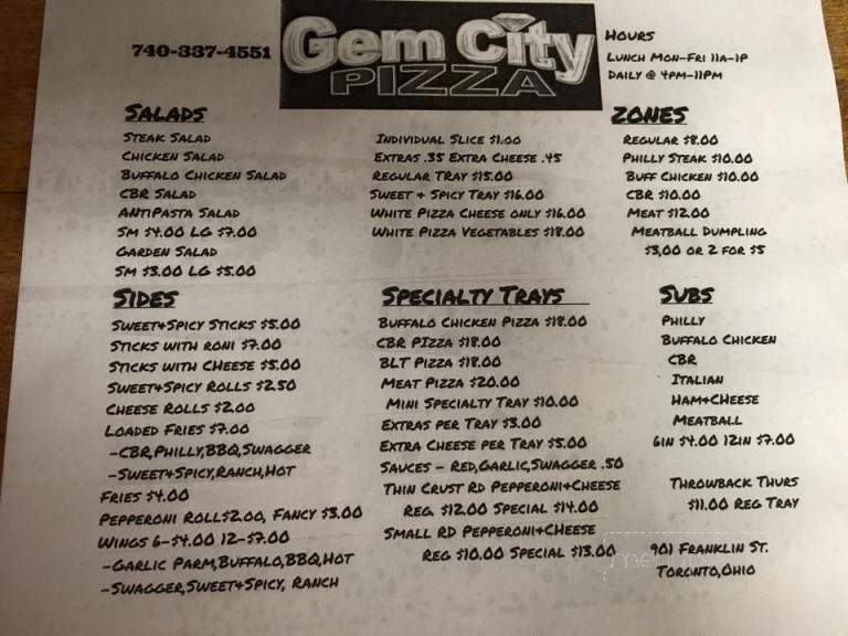 Gem City Pizza - Toronto, OH menu_pic