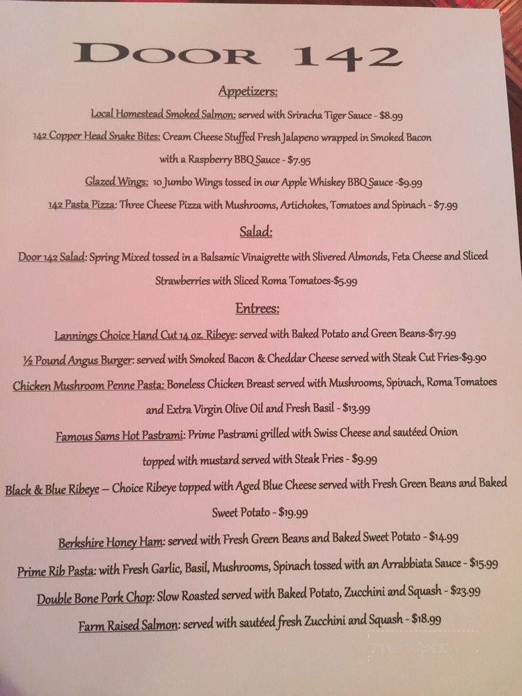 Online Menu Of Door 142 Fredericktown Oh