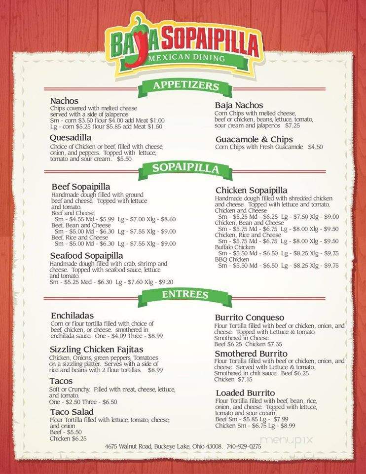 Baja Sopipilla - Buckeye Lake, OH menu_pic