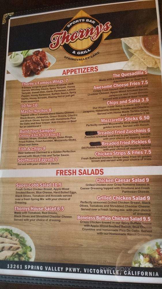 Thorny's Bar - Victorville, CA menu_pic