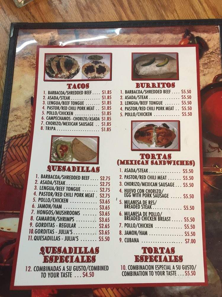 Julia's Taqueria - Marietta, GA menu_pic