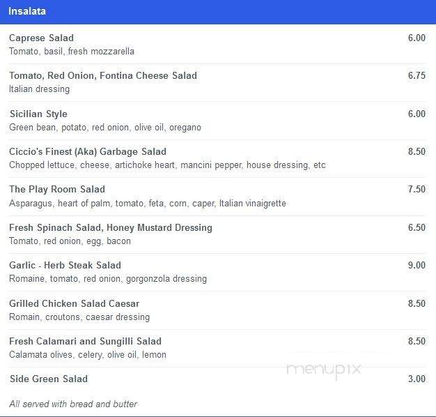 Ciccio's Pizzeria - Chicago, IL menu_pic