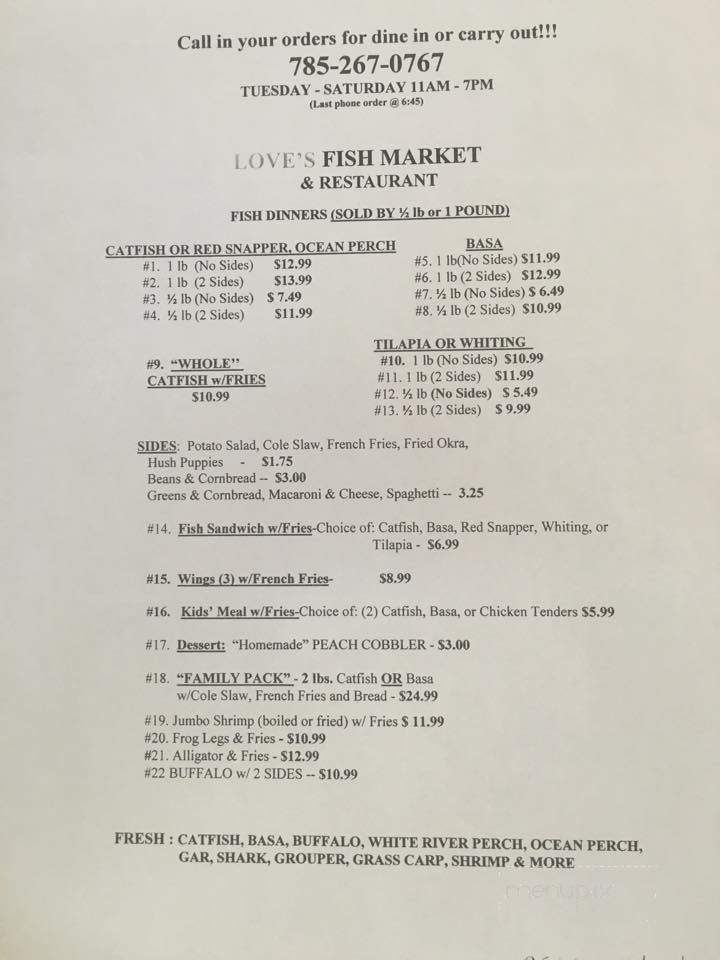 Love's Fish Market and Restaurant - Topeka, KS menu_pic