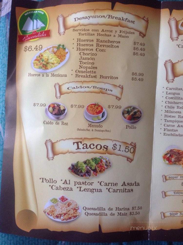 La Escondida - Ventura, CA menu_pic
