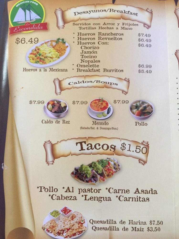 La Escondida - Ventura, CA menu_pic