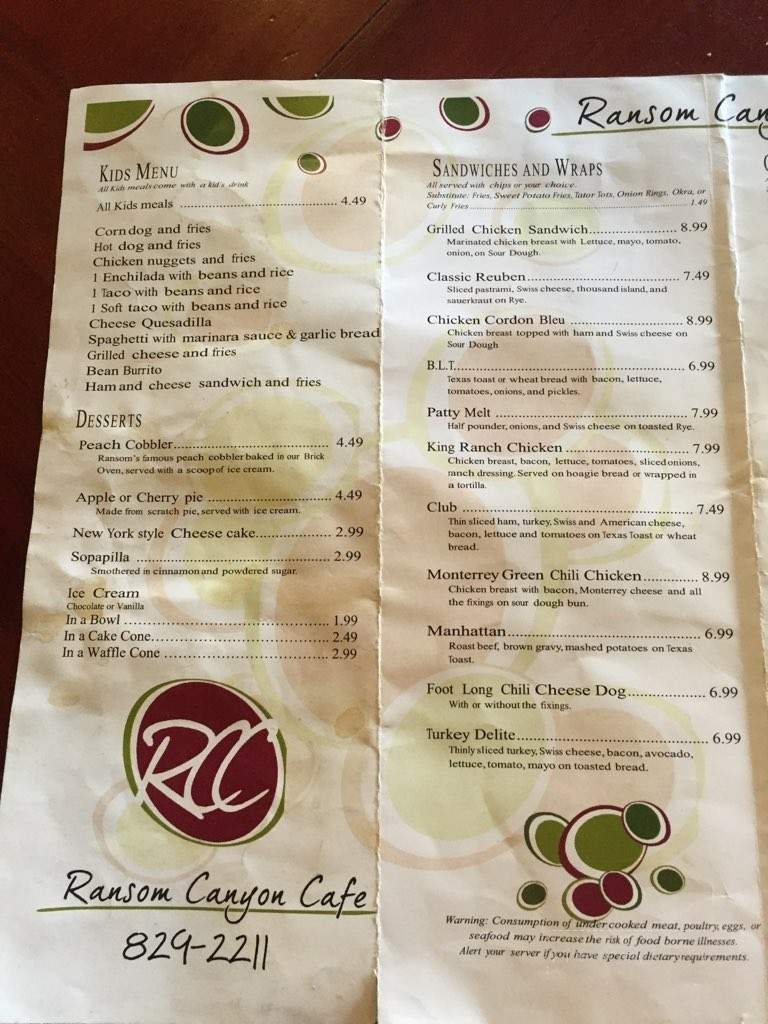 Joe's Canyon Cafe - Canyon, TX menu_pic