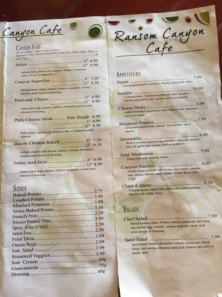 Joe's Canyon Cafe - Canyon, TX menu_pic