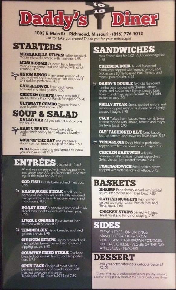 Daddy's 10-13 Diner - Richmond, MO menu_pic