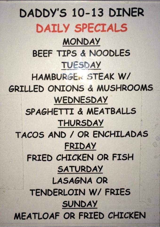 Daddy's 10-13 Diner - Richmond, MO menu_pic