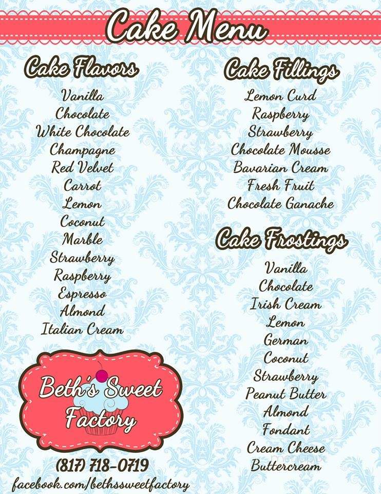 Beth's Sweet Factory - Bedford, TX menu_pic