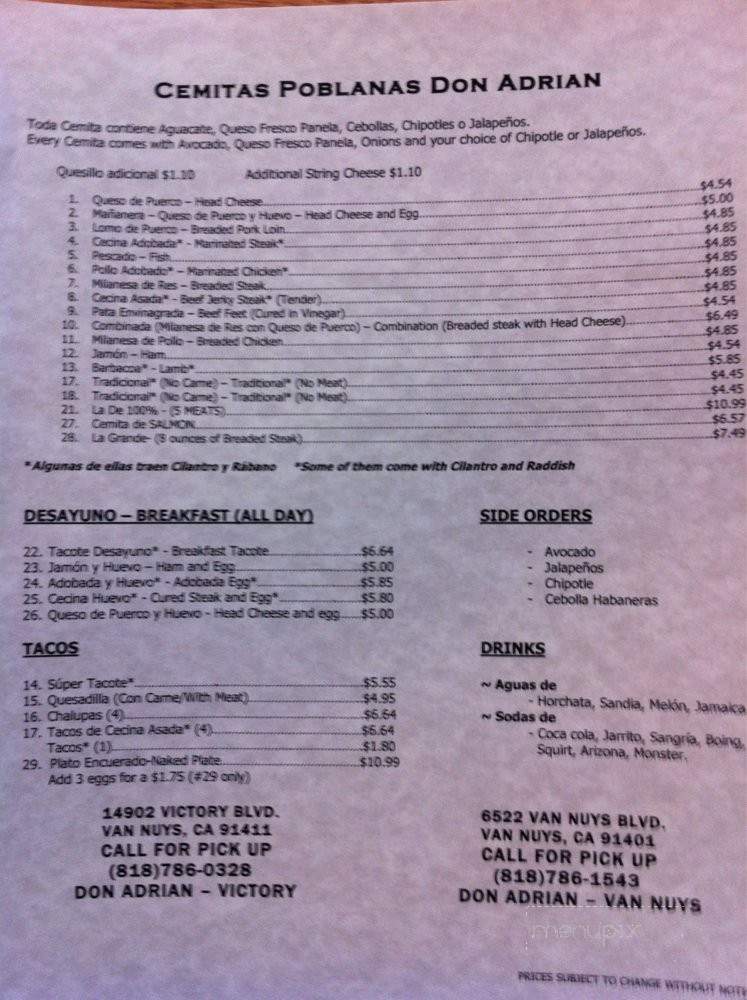 Don Adrian - Van Nuys, CA menu_pic