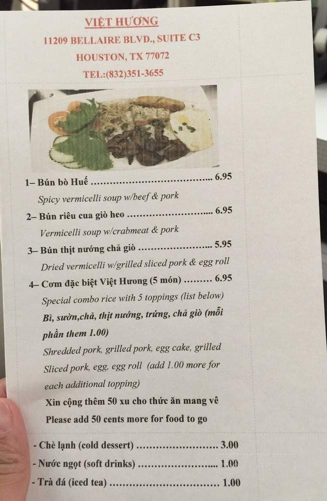 Viet Huong Restaurant - Houston, TX menu_pic