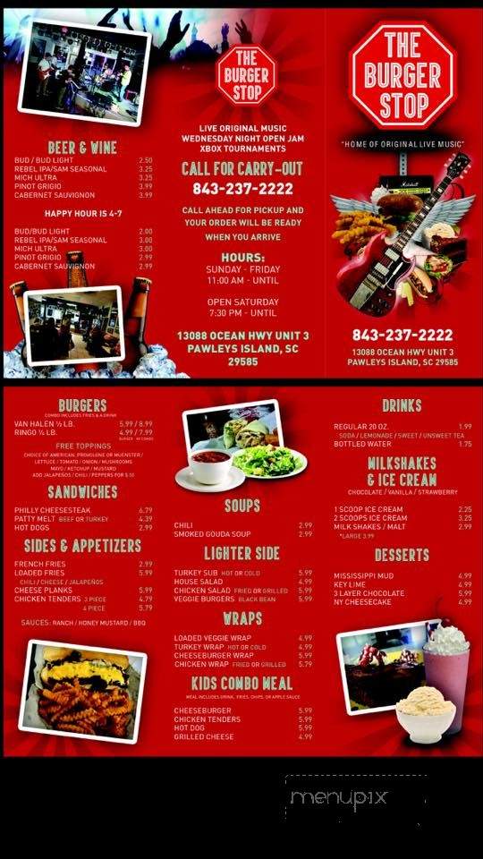 The Burger Stop - Pawleys Island, SC menu_pic